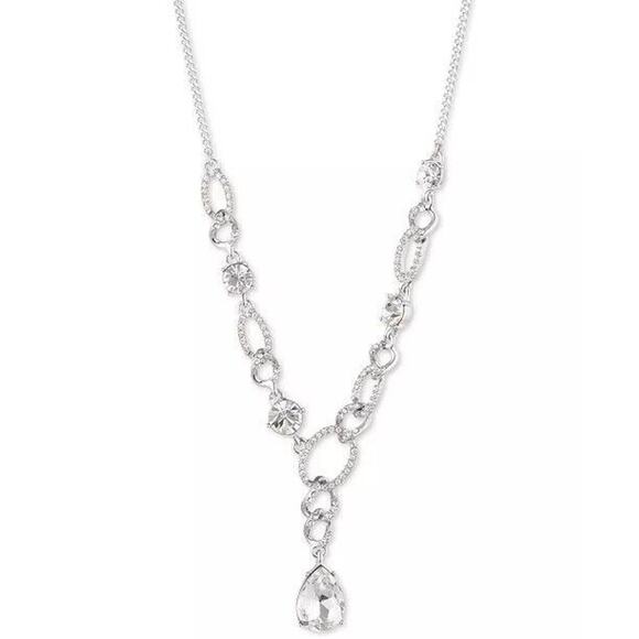 Givenchy Stunning Lariat Crystal Necklace Silver Tone Stylish Designer Fashion - Picture 1 of 4